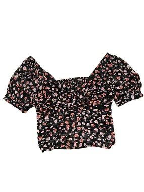 NWT $90 Karl Lagerfeld Floral Black Puff Sleeve Top